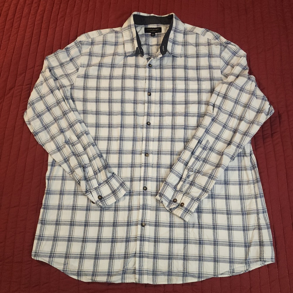 Banana Republic Mens XL Standard Fit Blue White Plaid Long Sleeve Flannel Shirt